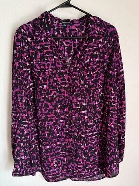 Relativity Purple, Pink and Black Printed V-Neck Blouse